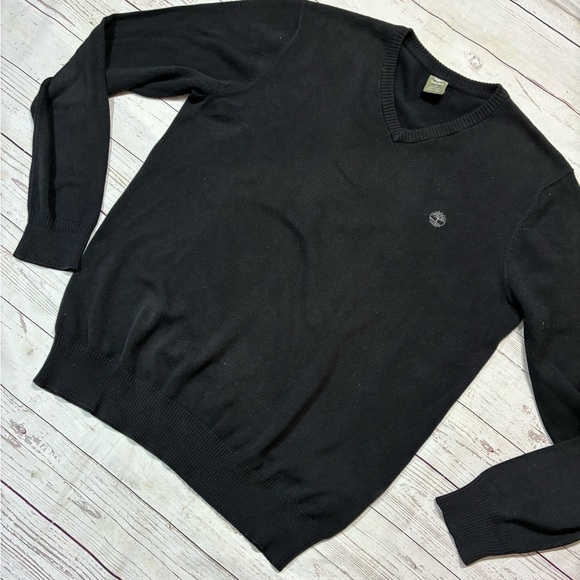 Timberland Men’s Large Black V-Neck Pullover Lightweight Sweater Classic Knit - Picture 1 of 10